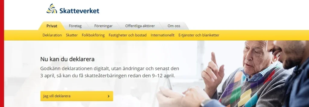 Skatteverkets hemsida. Nu är deklarationen öppen 2024.