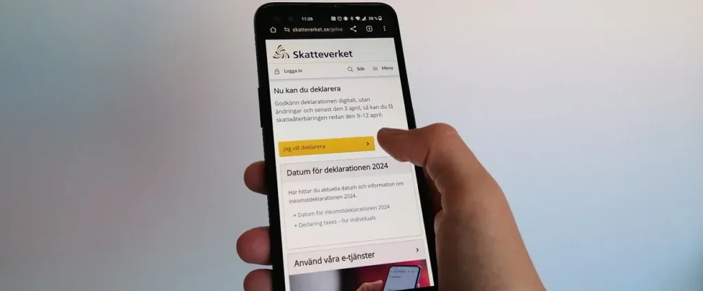 Inkomstdeklaration, deklarera via mobilen på Skatteverkets hemsida